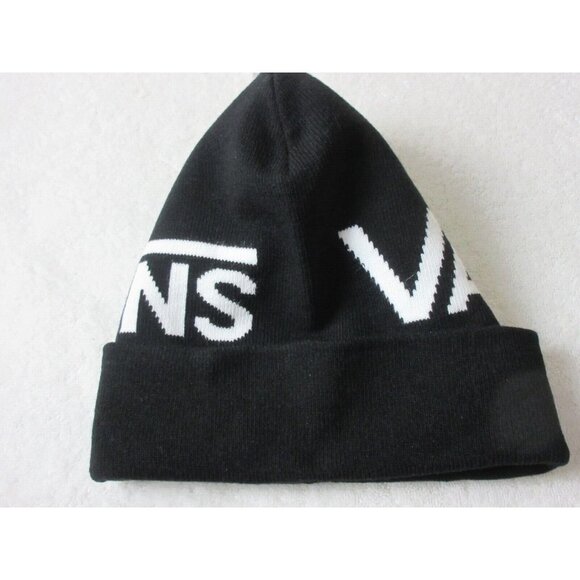 Vans Unisex Breaking Curfew Black White Logo Cuff Beanie Skull Cap Hat OSFA NWT - Picture 2 of 3